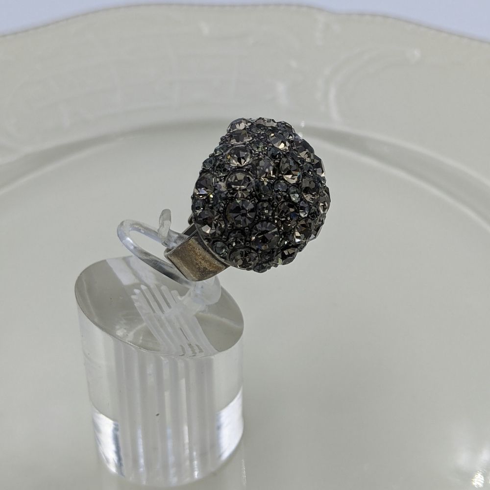 Gray Crystal Large Statement Silver Tone Ring Adj - image 4